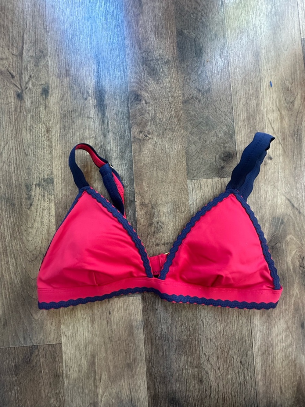 Vineyard Vines Red Triangle Bikini Top with Navy Logo Tag